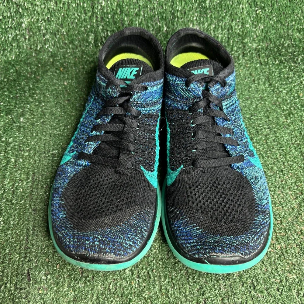 Nike Free 4.0 Flyknit Running Sneaker Black Game Royal Atomic Teal Womens Sz 7.5
